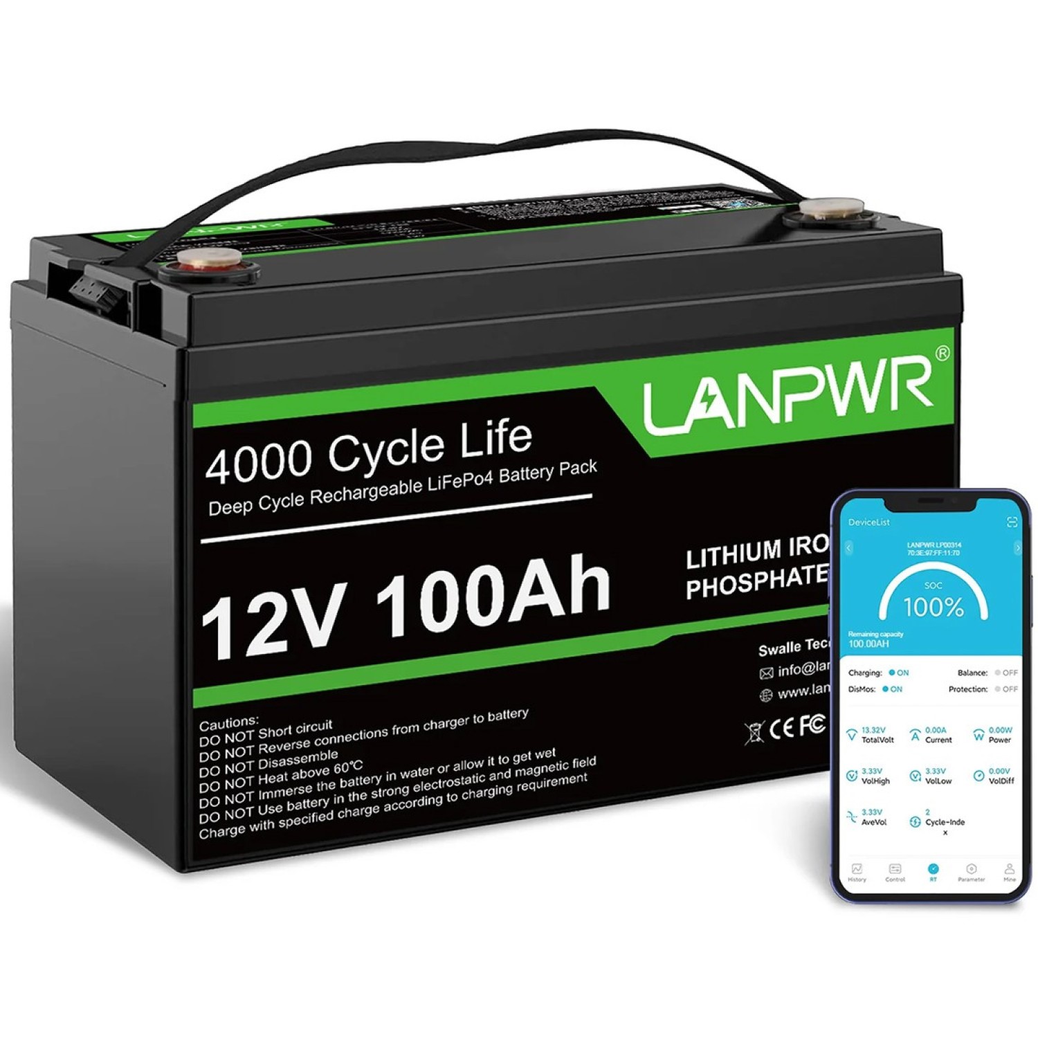 Акумулятор літієвий LANPWR 12V/300Ah, з Bluetooth 5.0, BMS 200A